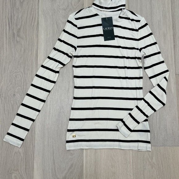 NEW RALPH LAUREN Stripe Turtleneck Sweater Ribbed Womens PXS - Picture 1 of 2
